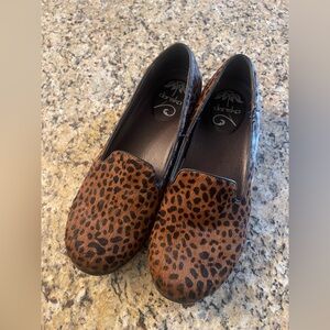 Dansko Leopard Print Slip-On Flats in Brown and Black